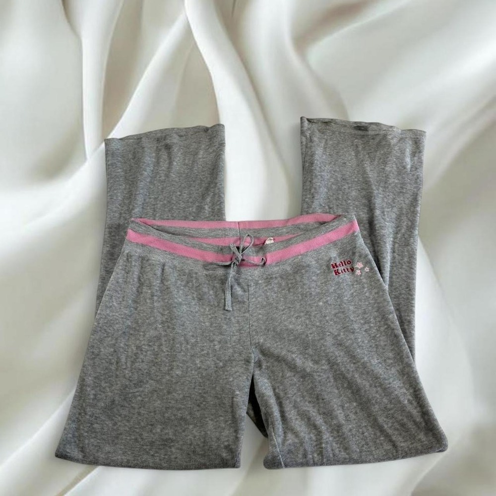 Hello Kitty gray pink velour flare sweatpants Y2K vintage mcbling